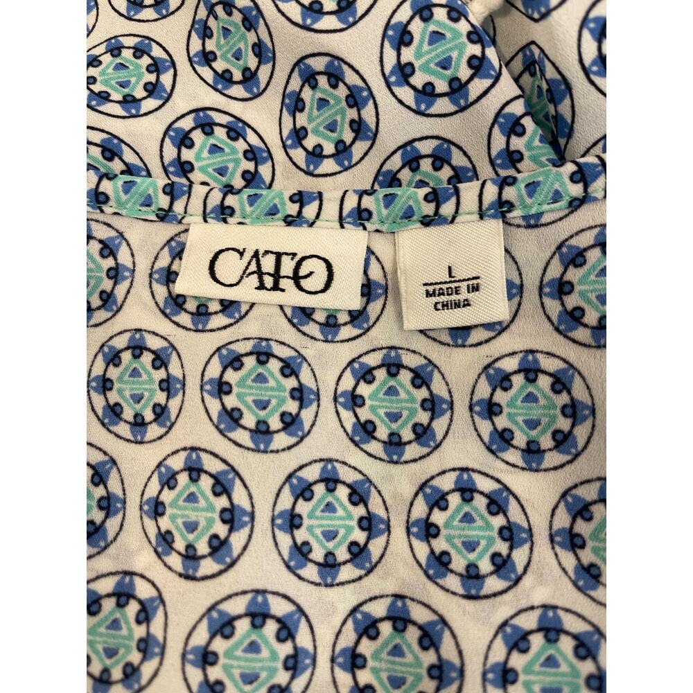 Cato Blouse Top Women's Large White Blue Floral Bohemian Resortwear Festival - Picture 5 of 7